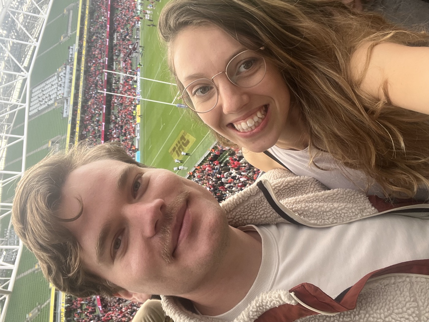 Valentine and Vincent at a rugby match